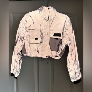 Bershka Grey Reflective Cropped Jacket